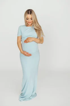 Sale Worth Collective The Charlie Ribbed Maxi Dress in Baby Blue -Bump Friendly