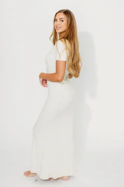 Sale Worth Collective The Charlie Ribbed Maxi Dress in Light Heather Grey -Bump Friendly