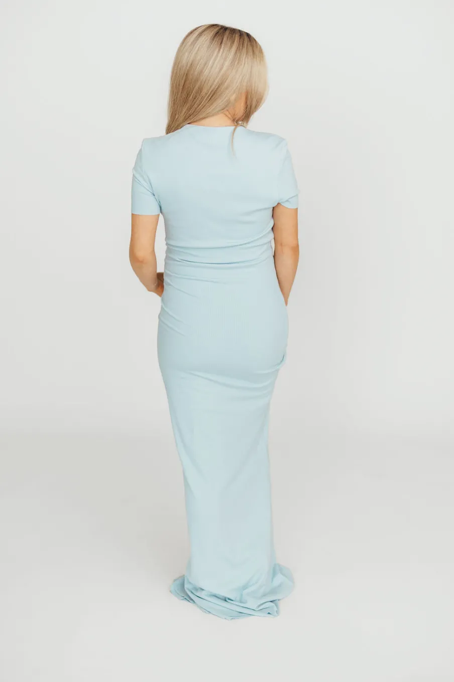 Sale Worth Collective The Charlie Ribbed Maxi Dress in Baby Blue -Bump Friendly