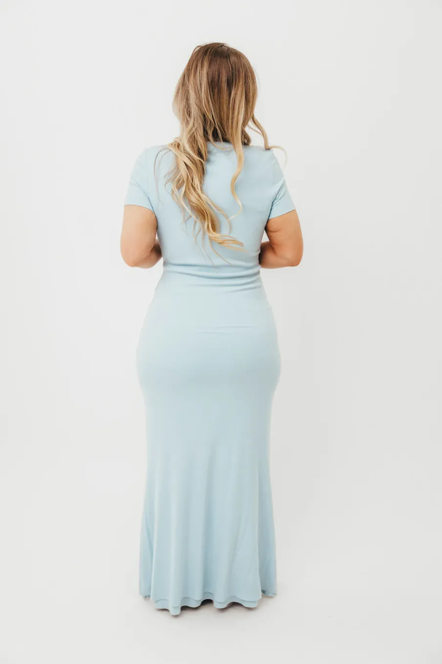Sale Worth Collective The Charlie Ribbed Maxi Dress in Baby Blue -Bump Friendly