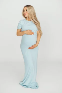 Sale Worth Collective The Charlie Ribbed Maxi Dress in Baby Blue -Bump Friendly