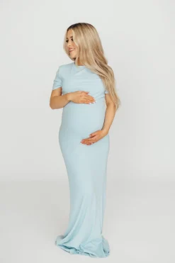 Sale Worth Collective The Charlie Ribbed Maxi Dress in Baby Blue -Bump Friendly