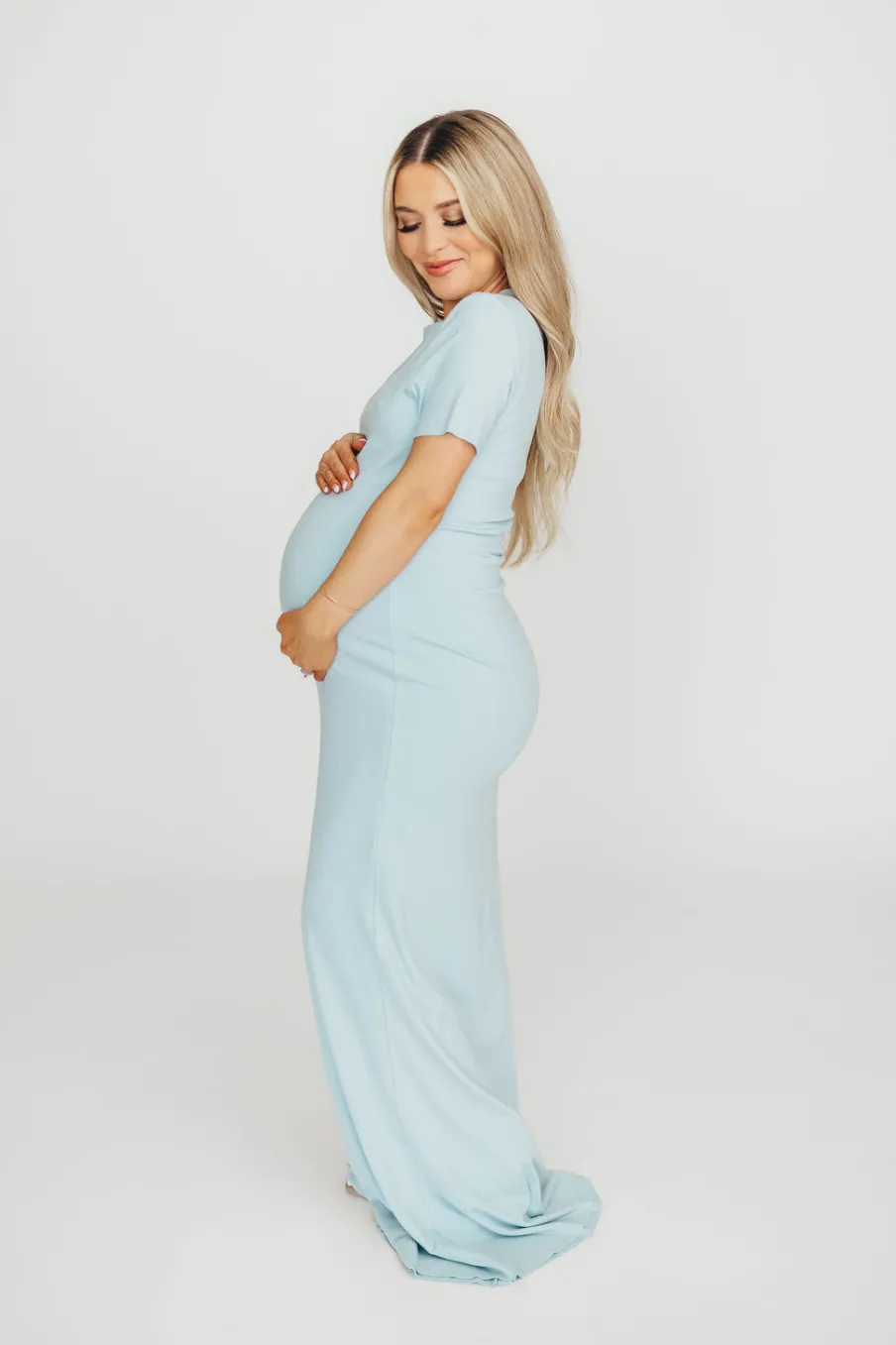 Sale Worth Collective The Charlie Ribbed Maxi Dress in Baby Blue -Bump Friendly