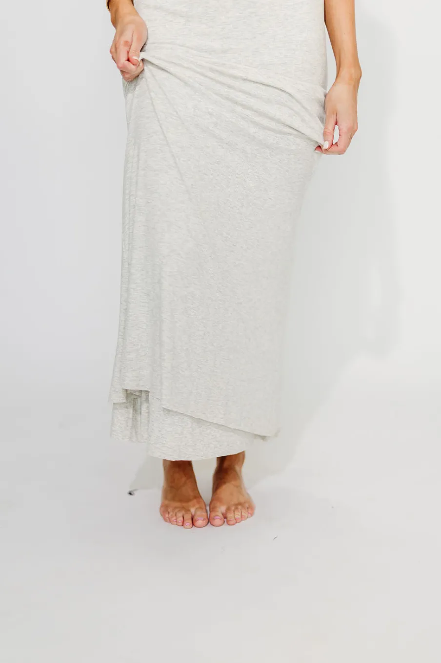 Sale Worth Collective The Charlie Ribbed Maxi Dress in Light Heather Grey -Bump Friendly
