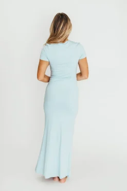 Sale Worth Collective The Charlie Ribbed Maxi Dress in Baby Blue -Bump Friendly