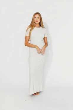 Sale Worth Collective The Charlie Ribbed Maxi Dress in Light Heather Grey -Bump Friendly