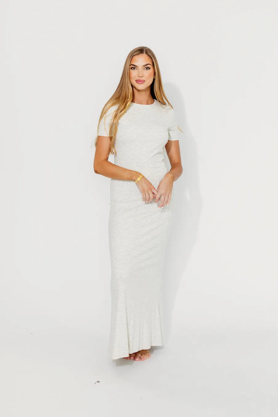Sale Worth Collective The Charlie Ribbed Maxi Dress in Light Heather Grey -Bump Friendly