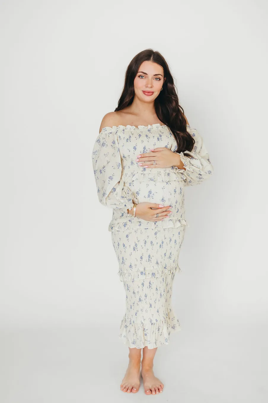 Hot Worth Collective The Chloe Midi Dress in Blue - Bump Friendly