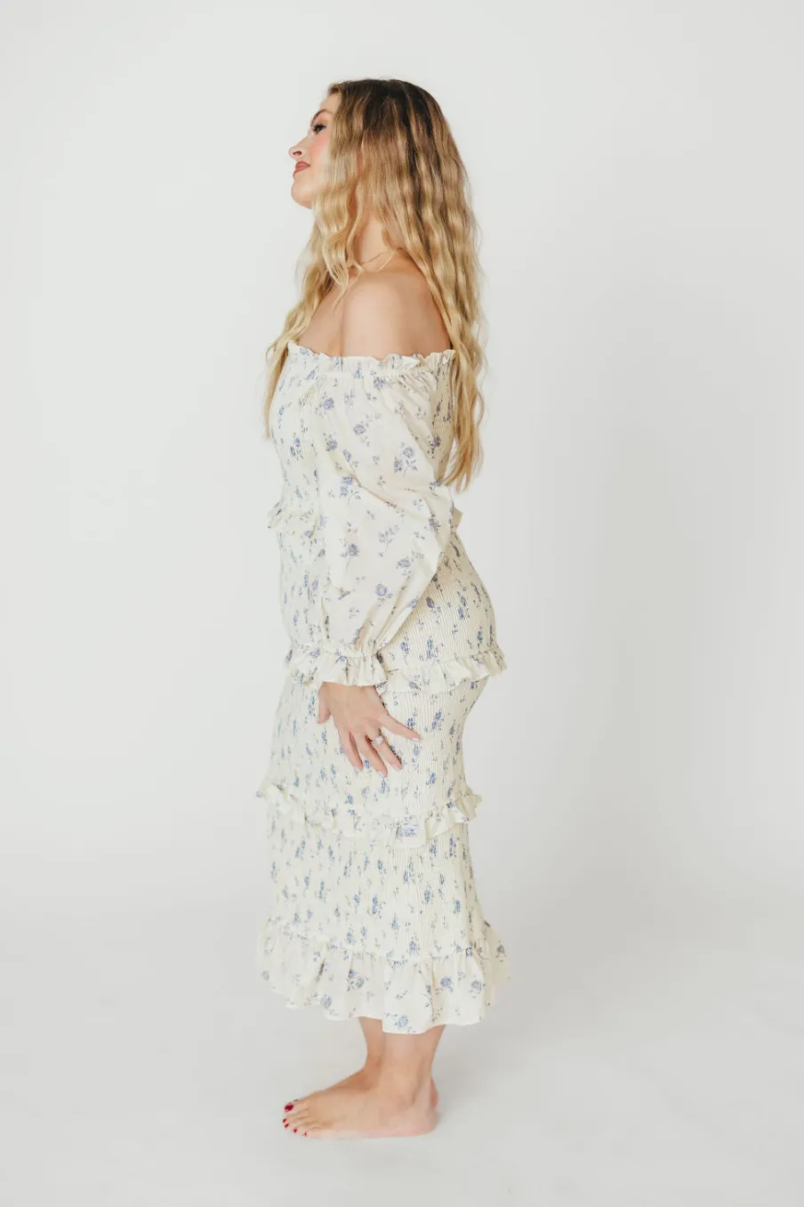 Hot Worth Collective The Chloe Midi Dress in Blue - Bump Friendly