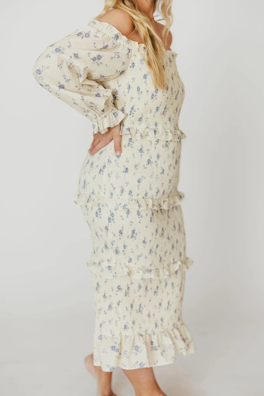 Hot Worth Collective The Chloe Midi Dress in Blue - Bump Friendly