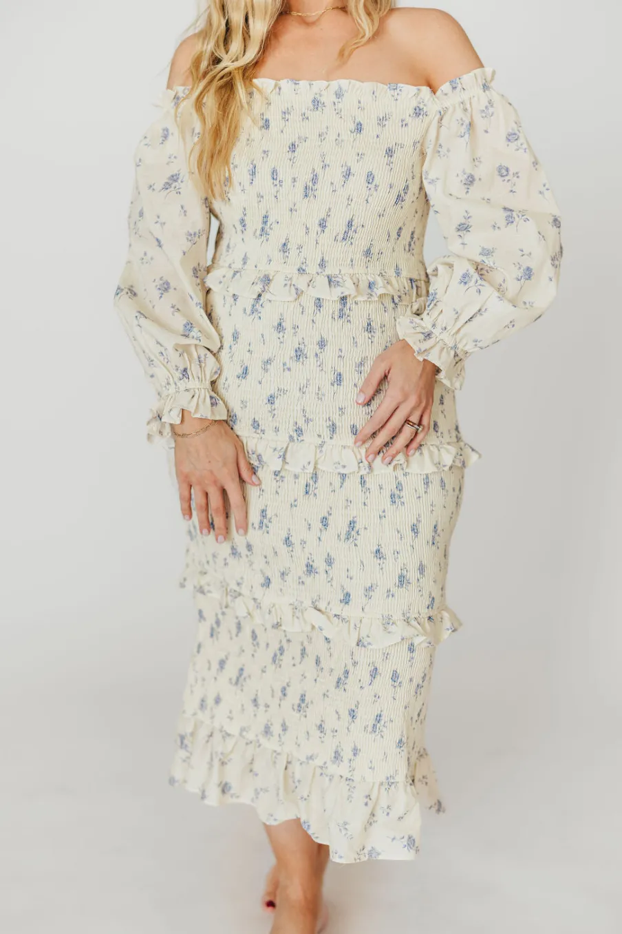 Hot Worth Collective The Chloe Midi Dress in Blue - Bump Friendly