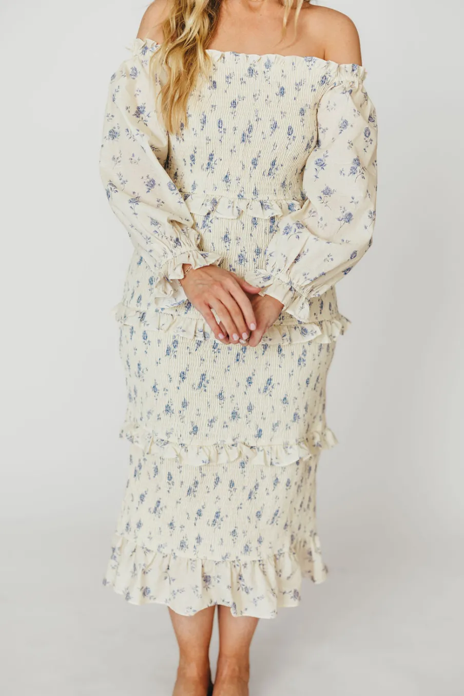Hot Worth Collective The Chloe Midi Dress in Blue - Bump Friendly