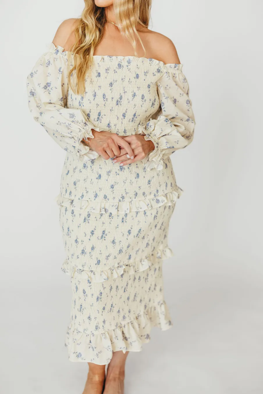 Hot Worth Collective The Chloe Midi Dress in Blue - Bump Friendly