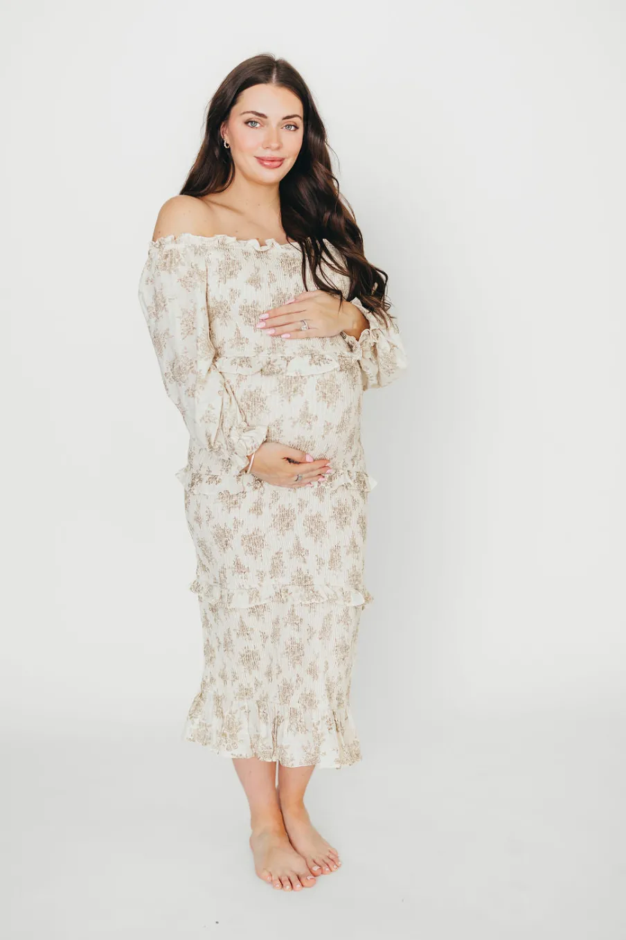 Discount Worth Collective The Chloe Midi Dress in Brown - Bump Friendly