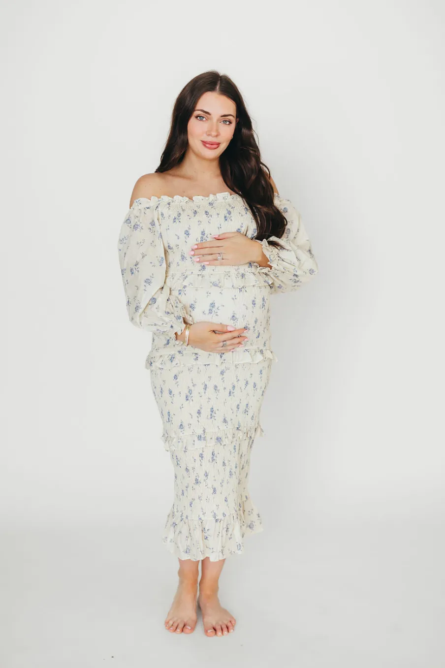 Hot Worth Collective The Chloe Midi Dress in Blue - Bump Friendly