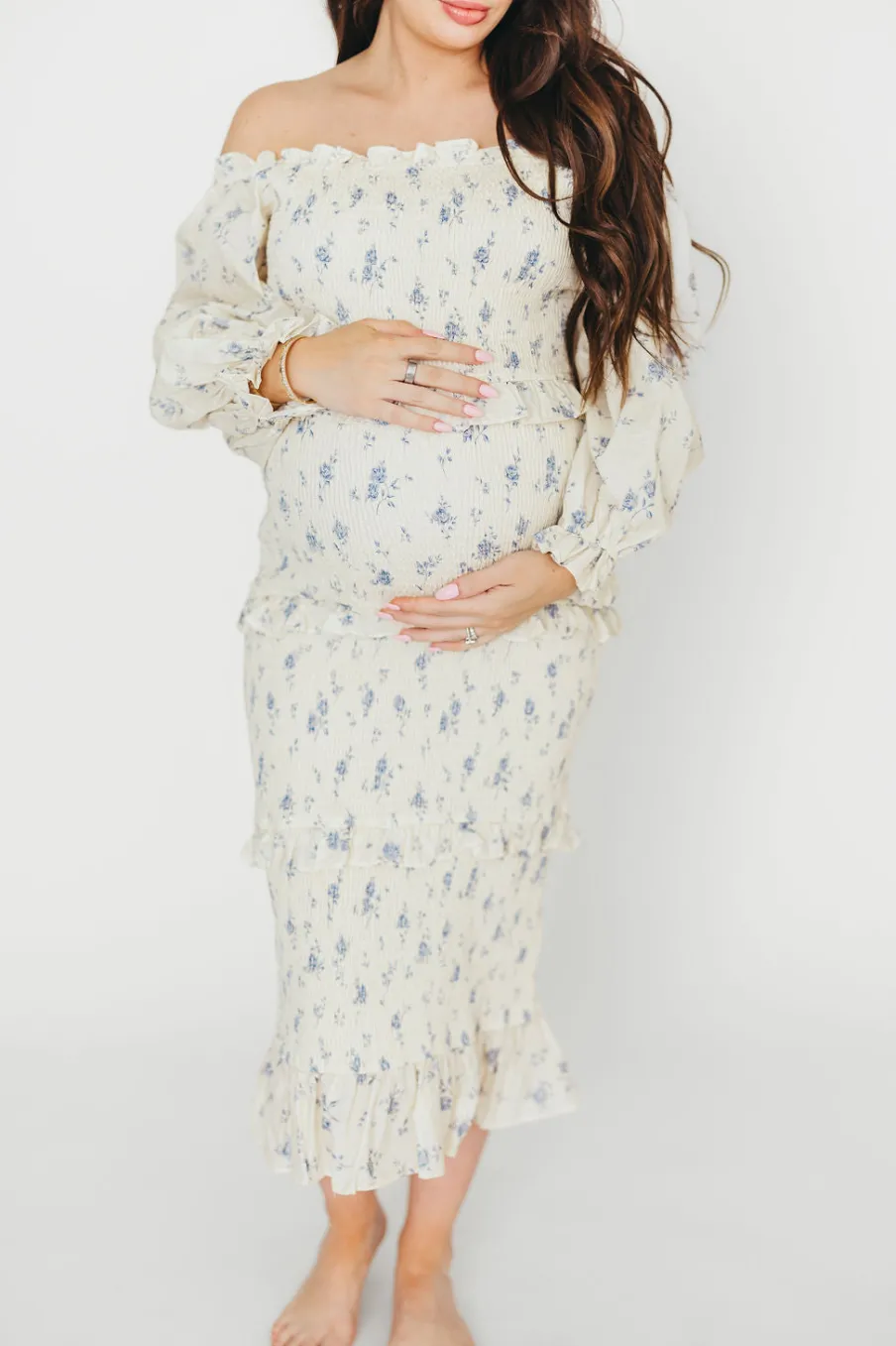 Hot Worth Collective The Chloe Midi Dress in Blue - Bump Friendly