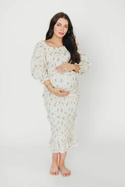 Hot Worth Collective The Chloe Midi Dress in Blue - Bump Friendly