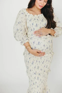 Hot Worth Collective The Chloe Midi Dress in Blue - Bump Friendly