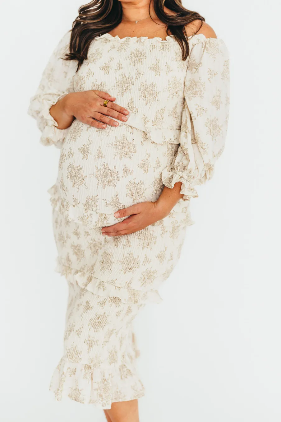 Discount Worth Collective The Chloe Midi Dress in Brown - Bump Friendly
