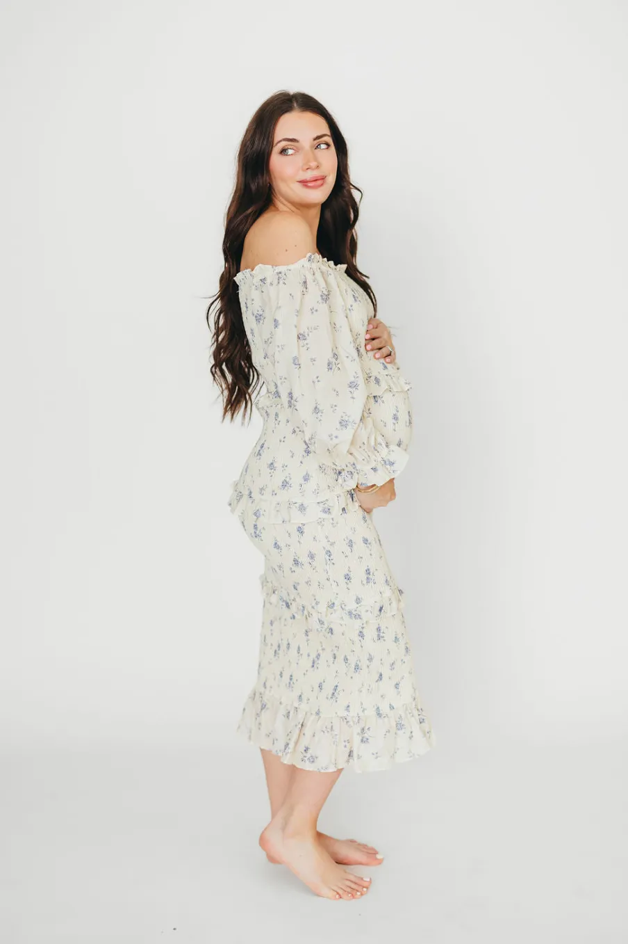 Hot Worth Collective The Chloe Midi Dress in Blue - Bump Friendly