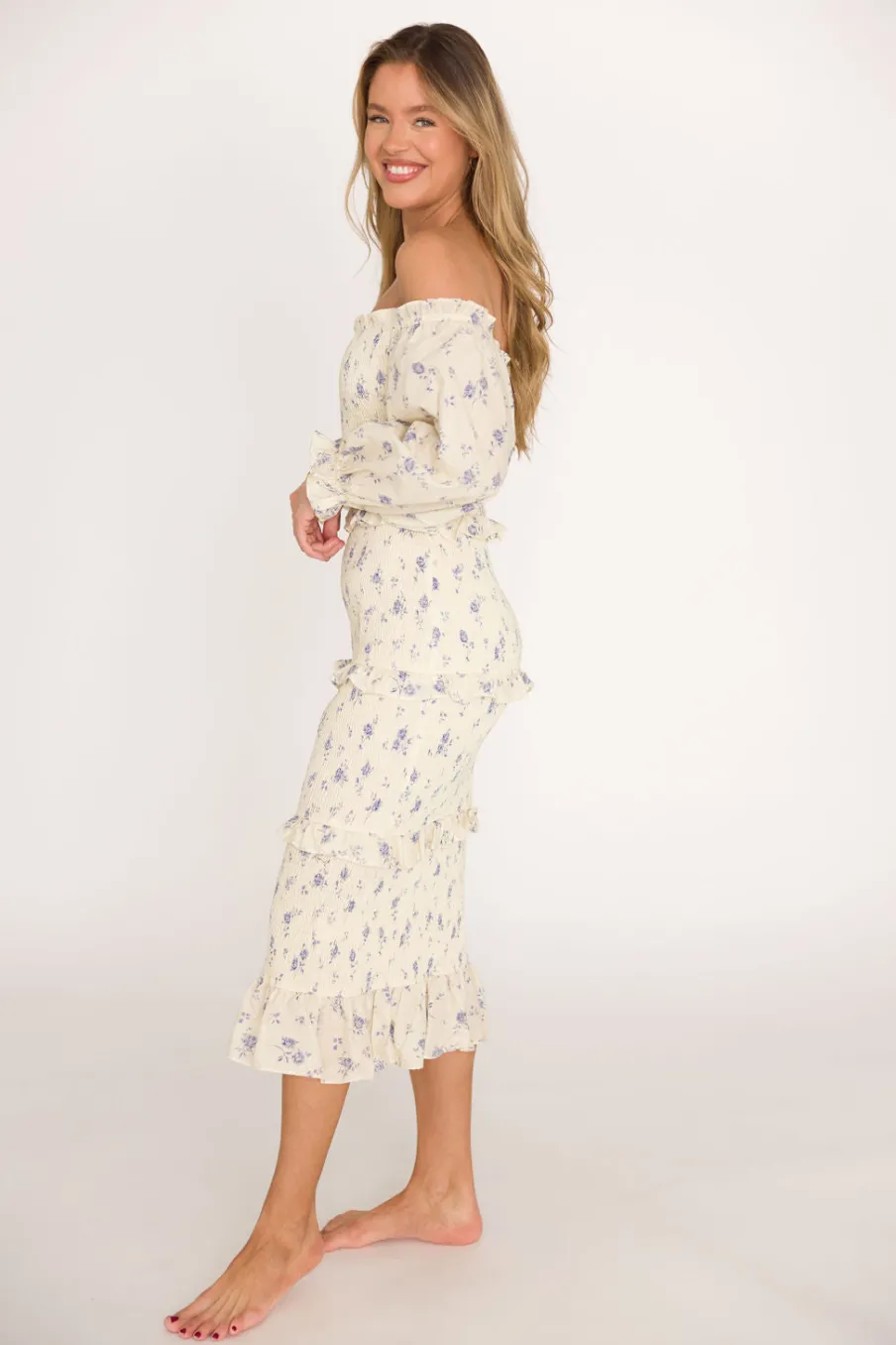 Hot Worth Collective The Chloe Midi Dress in Blue - Bump Friendly