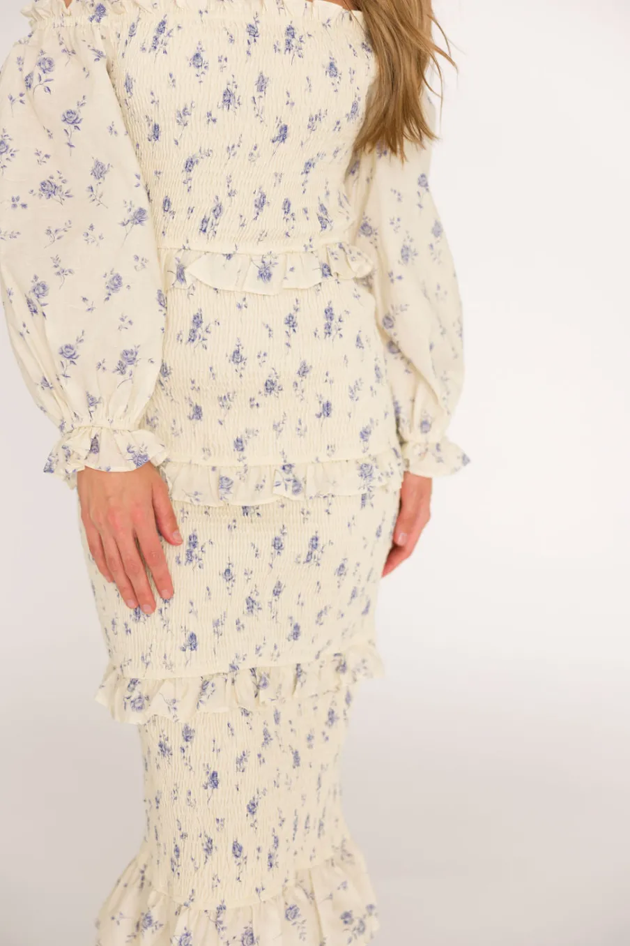 Hot Worth Collective The Chloe Midi Dress in Blue - Bump Friendly