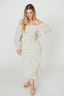 Hot Worth Collective The Chloe Midi Dress in Blue - Bump Friendly