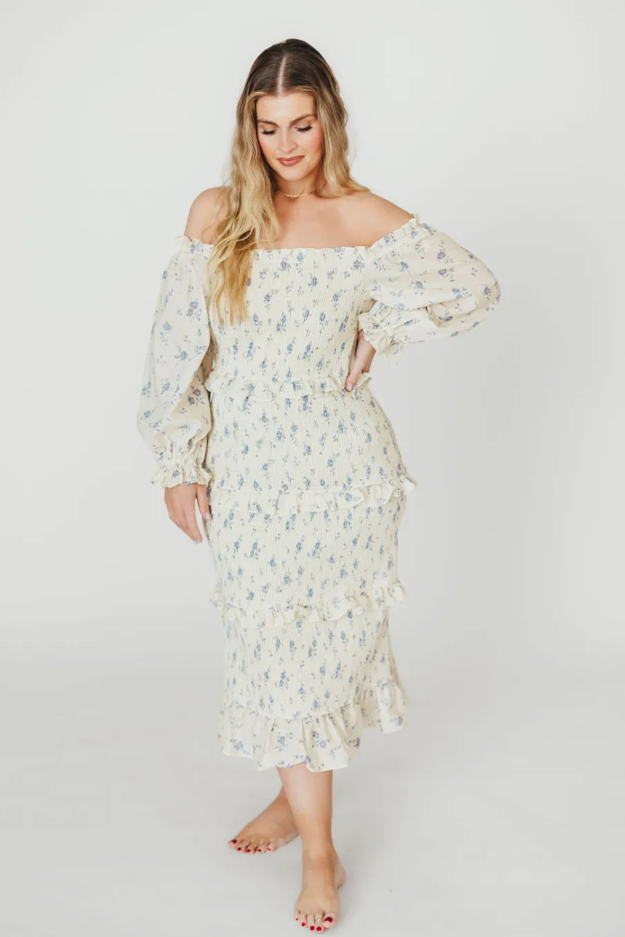 Hot Worth Collective The Chloe Midi Dress in Blue - Bump Friendly