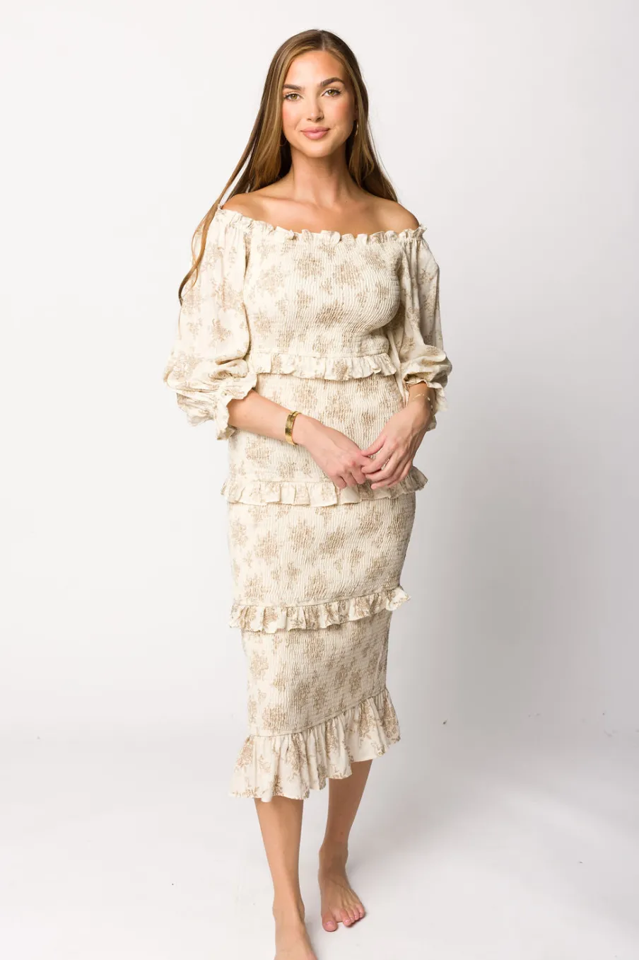 Discount Worth Collective The Chloe Midi Dress in Brown - Bump Friendly