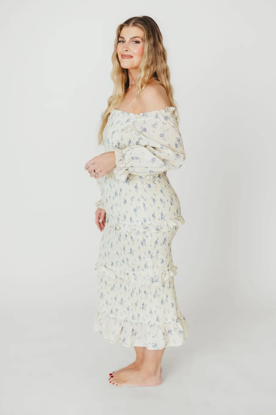 Hot Worth Collective The Chloe Midi Dress in Blue - Bump Friendly