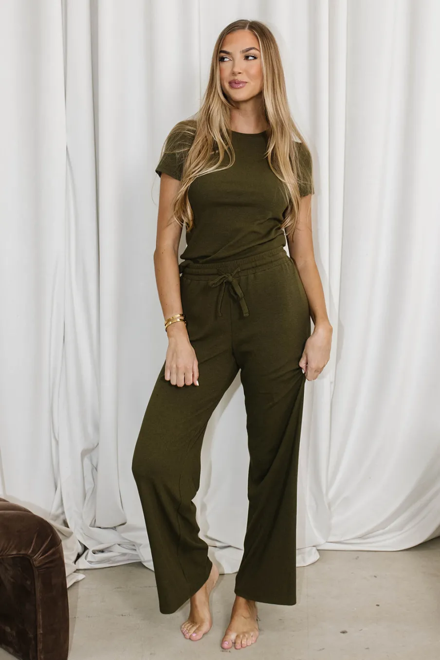 Clearance Worth Collective The Muse Knit Top & Pants Set in Olive