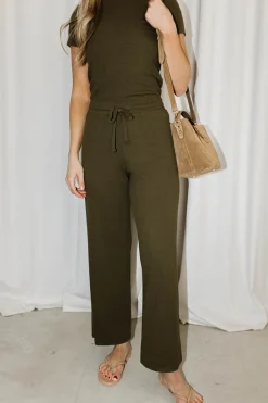 Clearance Worth Collective The Muse Knit Top & Pants Set in Olive