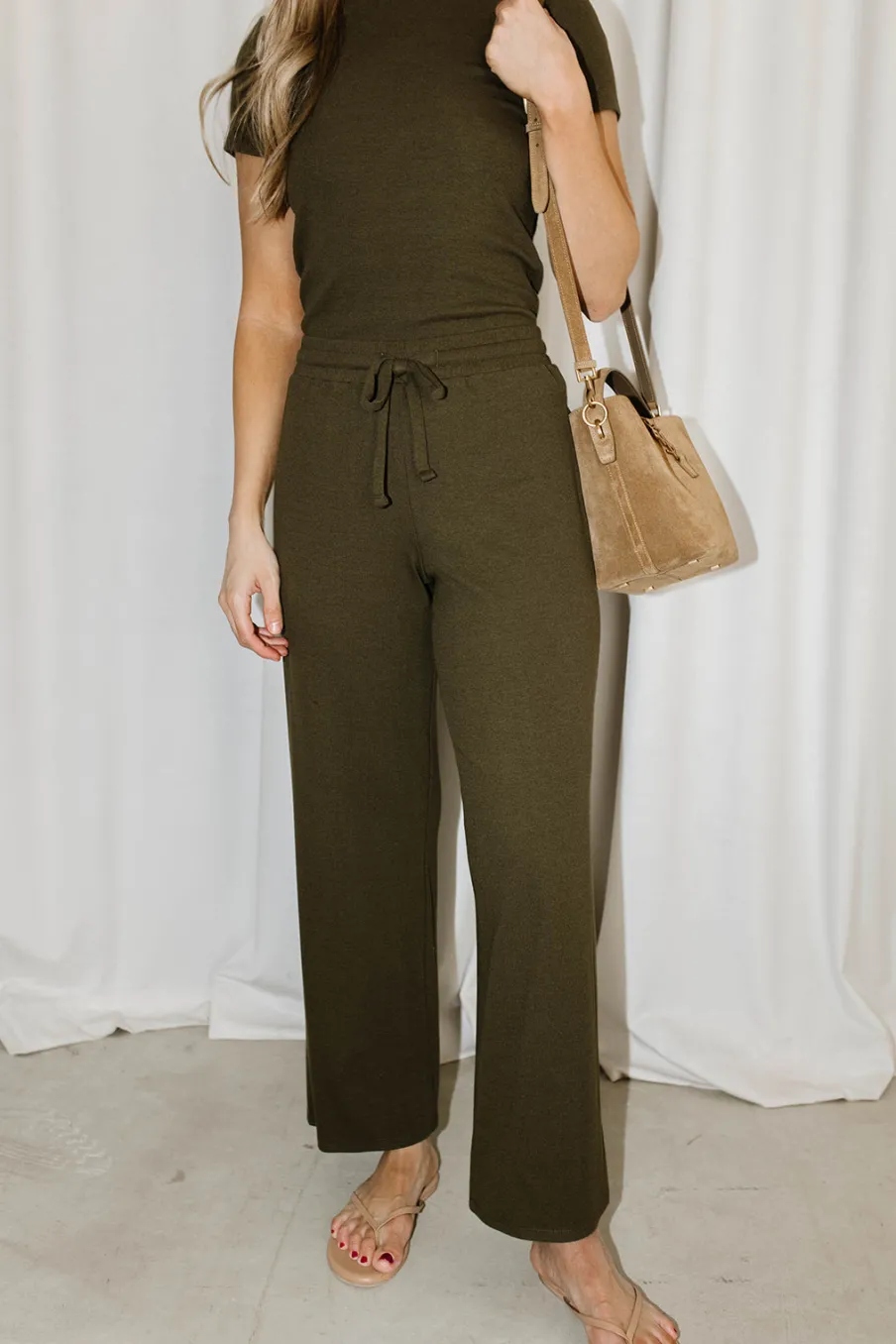 Clearance Worth Collective The Muse Knit Top & Pants Set in Olive