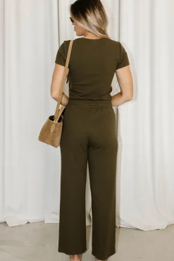 Clearance Worth Collective The Muse Knit Top & Pants Set in Olive