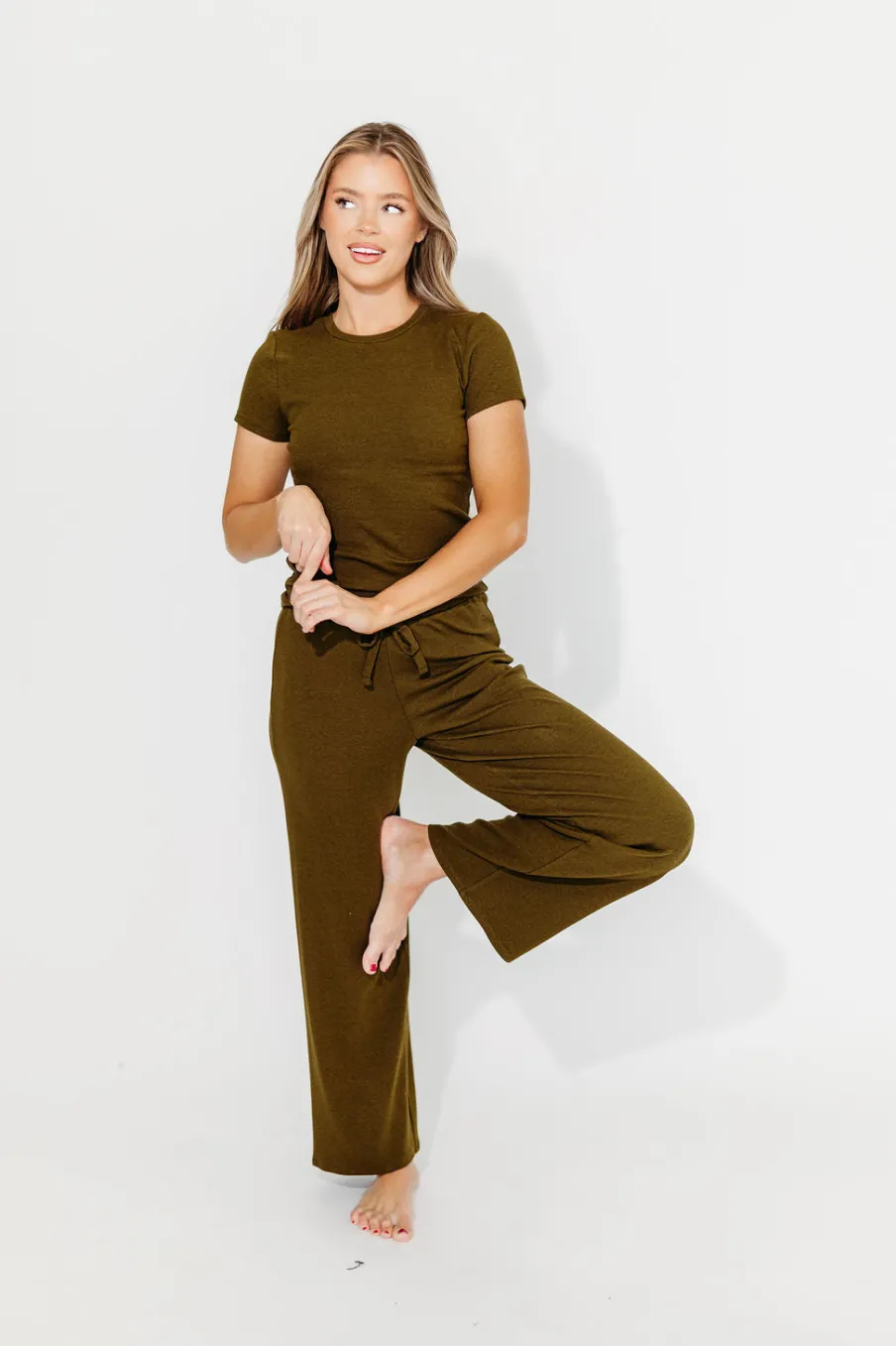 Clearance Worth Collective The Muse Knit Top & Pants Set in Olive