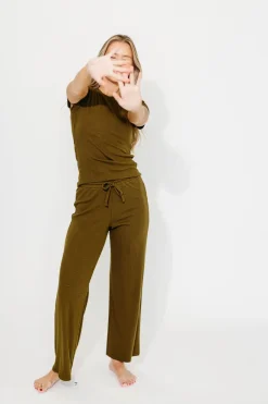 Clearance Worth Collective The Muse Knit Top & Pants Set in Olive