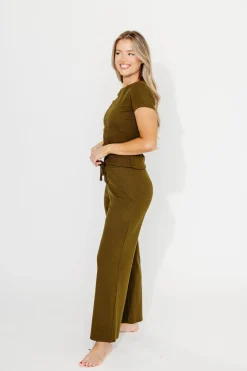 Clearance Worth Collective The Muse Knit Top & Pants Set in Olive