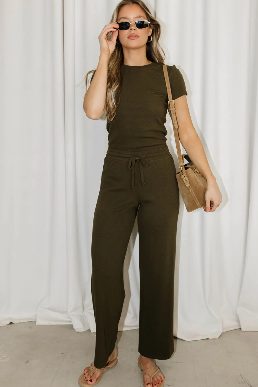 Clearance Worth Collective The Muse Knit Top & Pants Set in Olive