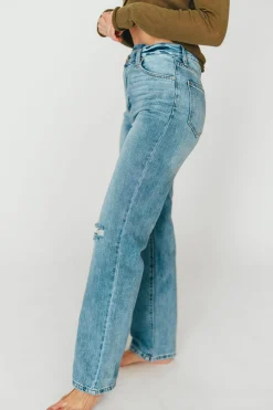 Online Worth Collective Tiffany 90s High-Rise Crisscross Waist Straight Jeans in Light Wash