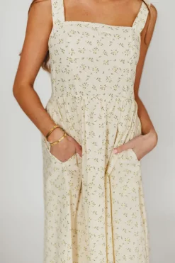 Best Worth Collective Tinsley 100% Cotton Midi Dress in Cream Floral