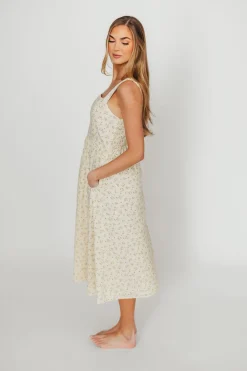 Best Worth Collective Tinsley 100% Cotton Midi Dress in Cream Floral