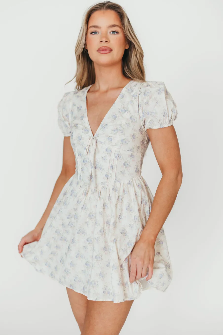 Outlet Worth Collective Veronica Mini Dress in Cream/Lilac Floral