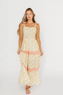 Online Worth Collective Vida Floral Maxi Dress in White/Orange