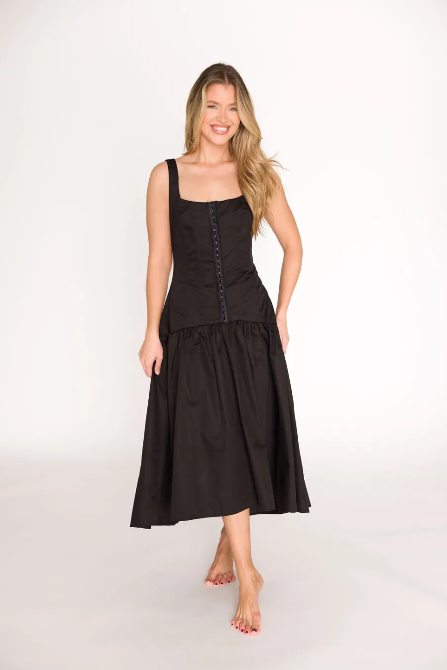 Clearance Worth Collective Violet Corset Style Drop Waist Midi Dress in Black