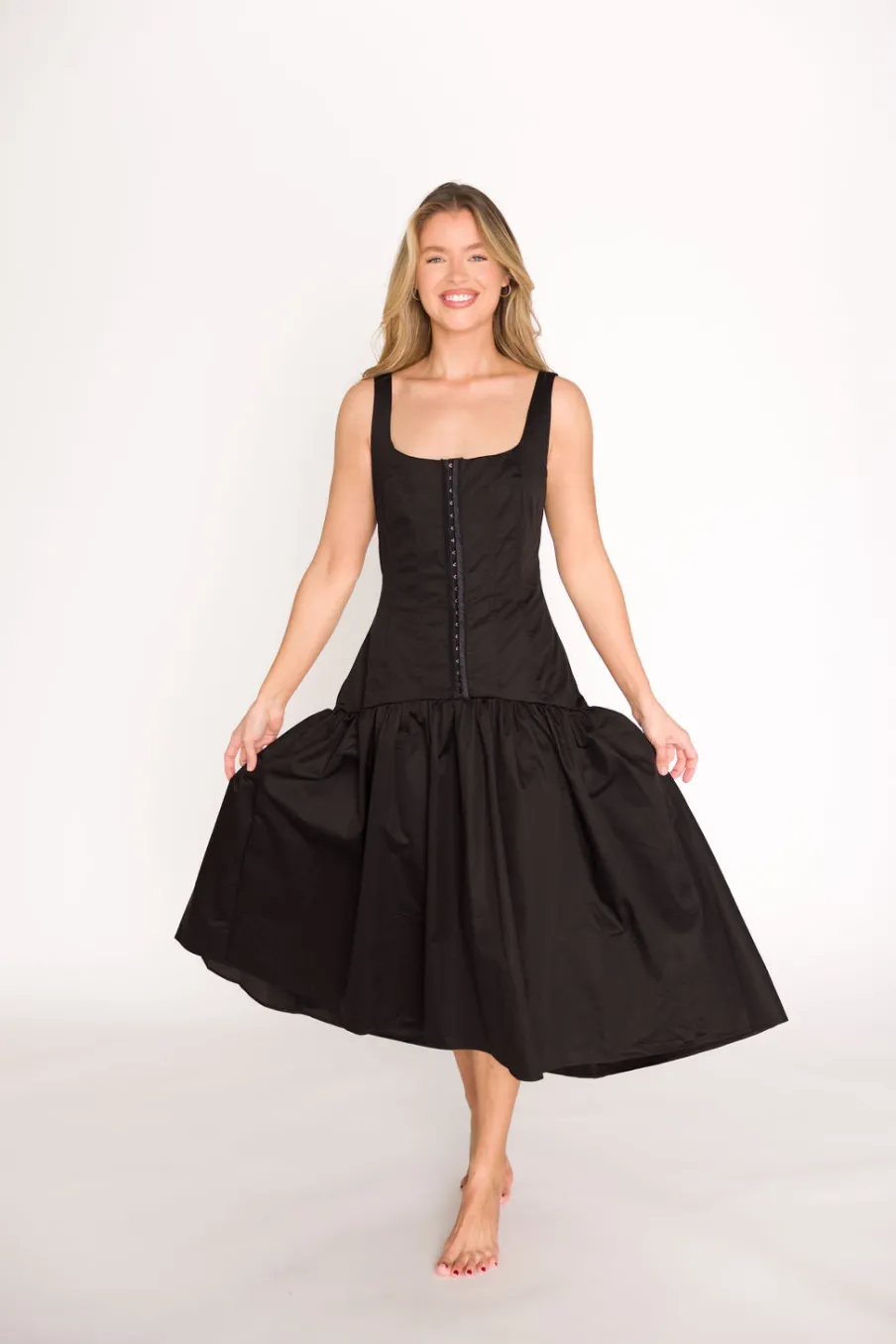 Clearance Worth Collective Violet Corset Style Drop Waist Midi Dress in Black
