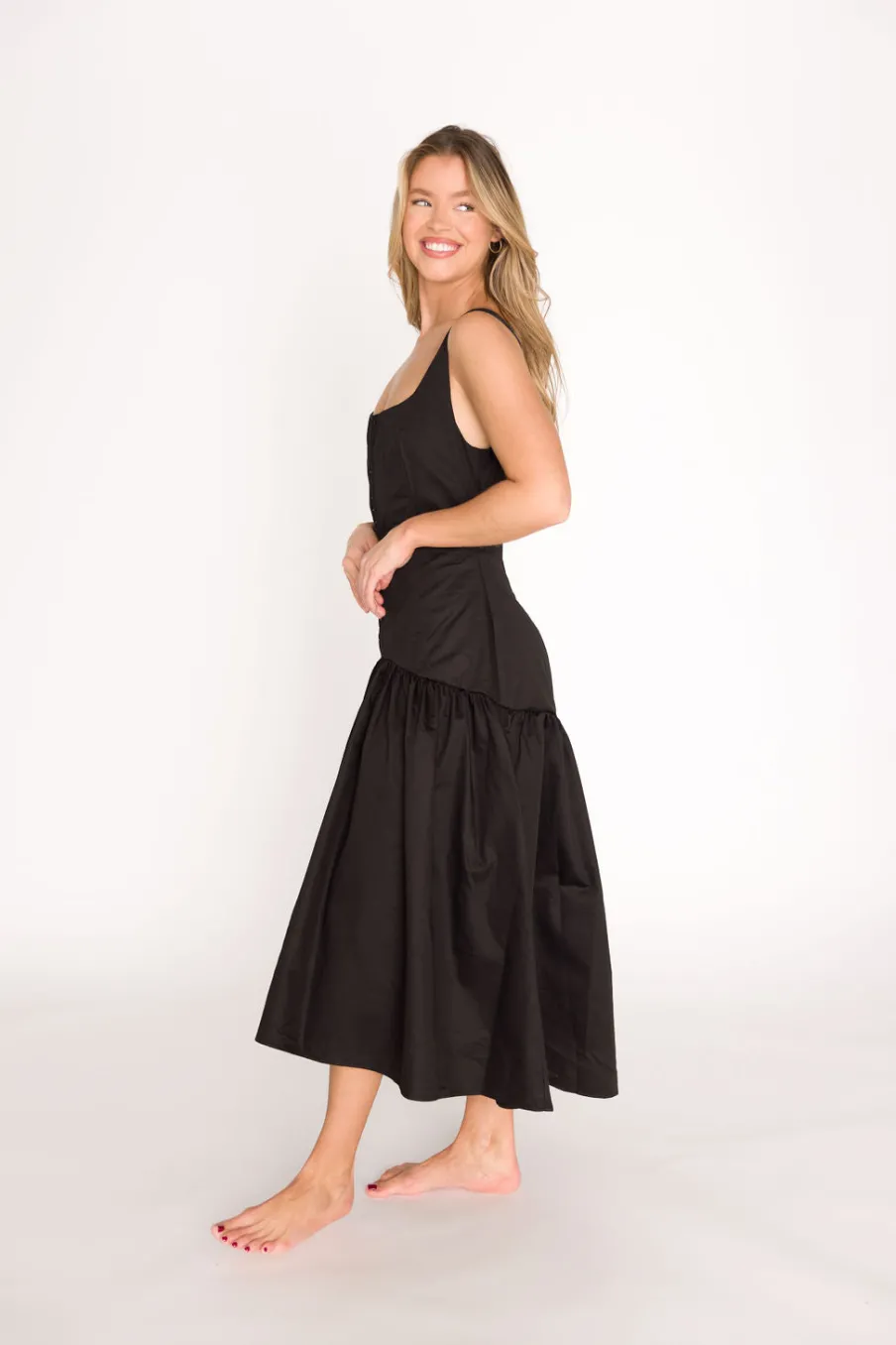 Clearance Worth Collective Violet Corset Style Drop Waist Midi Dress in Black