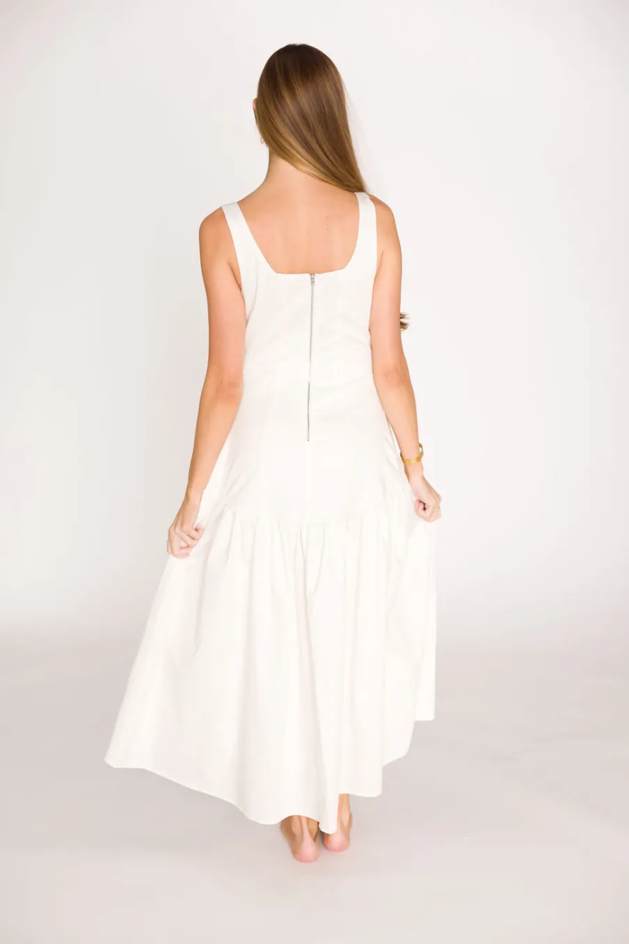Hot Worth Collective Violet Corset Style Drop Waist Midi Dress in Off-White