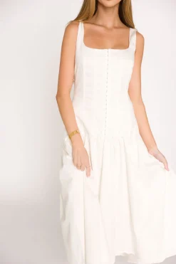 Hot Worth Collective Violet Corset Style Drop Waist Midi Dress in Off-White
