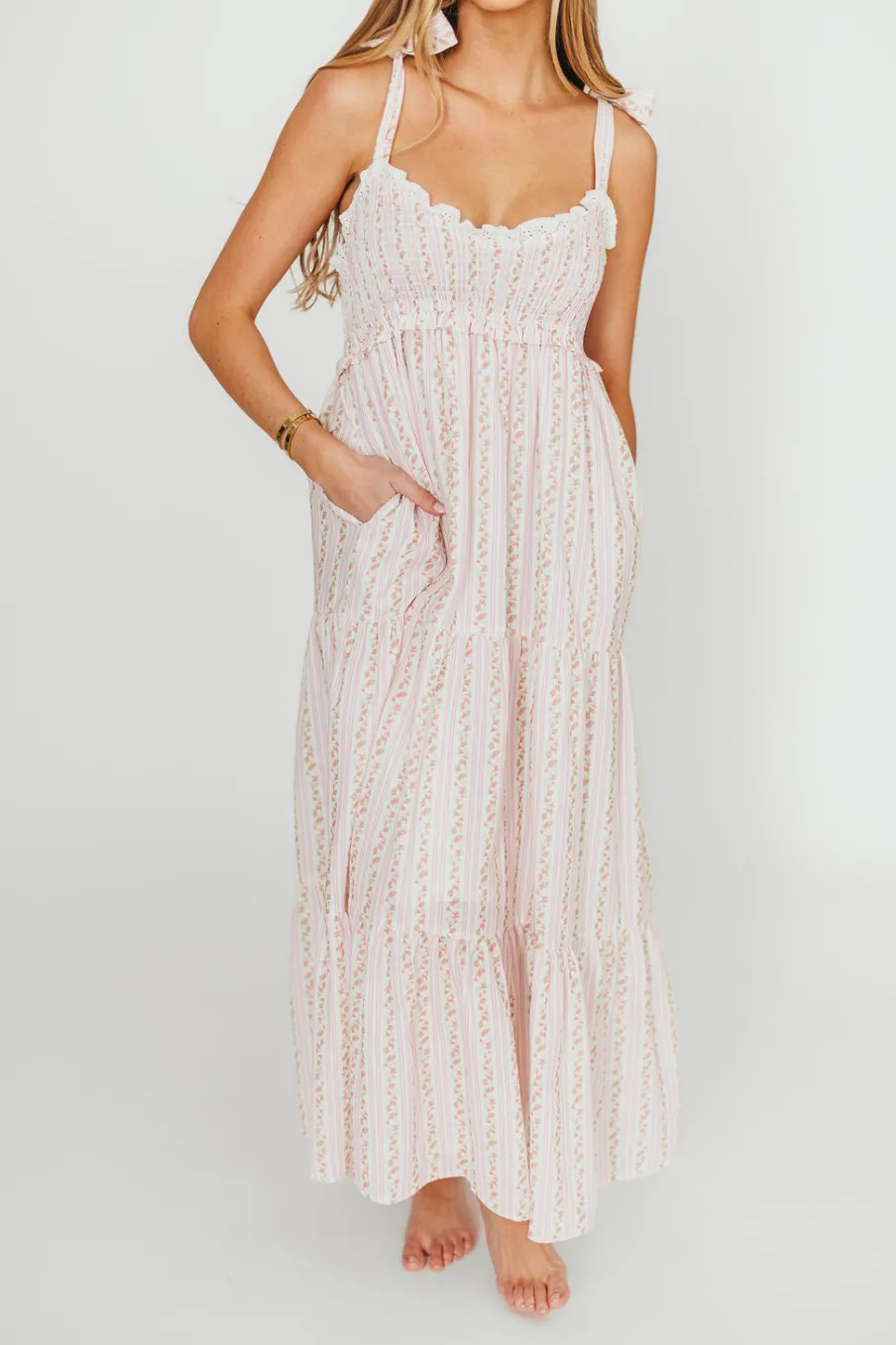 Discount Worth Collective Vivienne Maxi Sundress in Ivory/Pink Floral