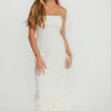 Fashion Worth Collective Whitney Tweed Strapless Maxi Dress in Off-White